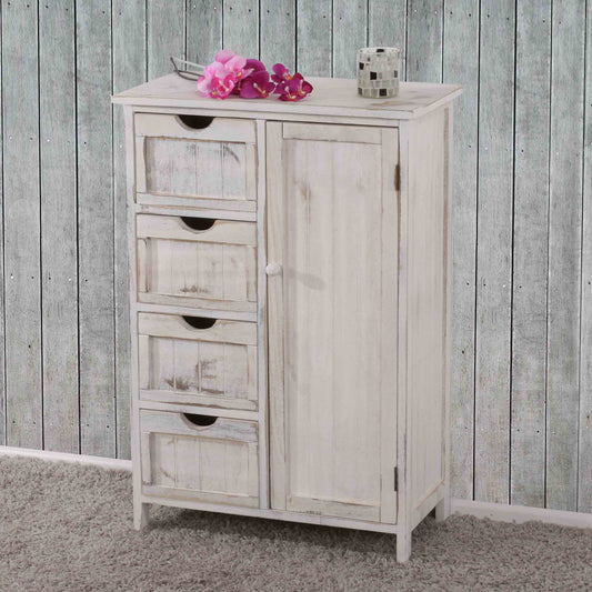 Ladekast MCW-D12, ladekast, shabby-look vintage 82x55x30cm ~ wit