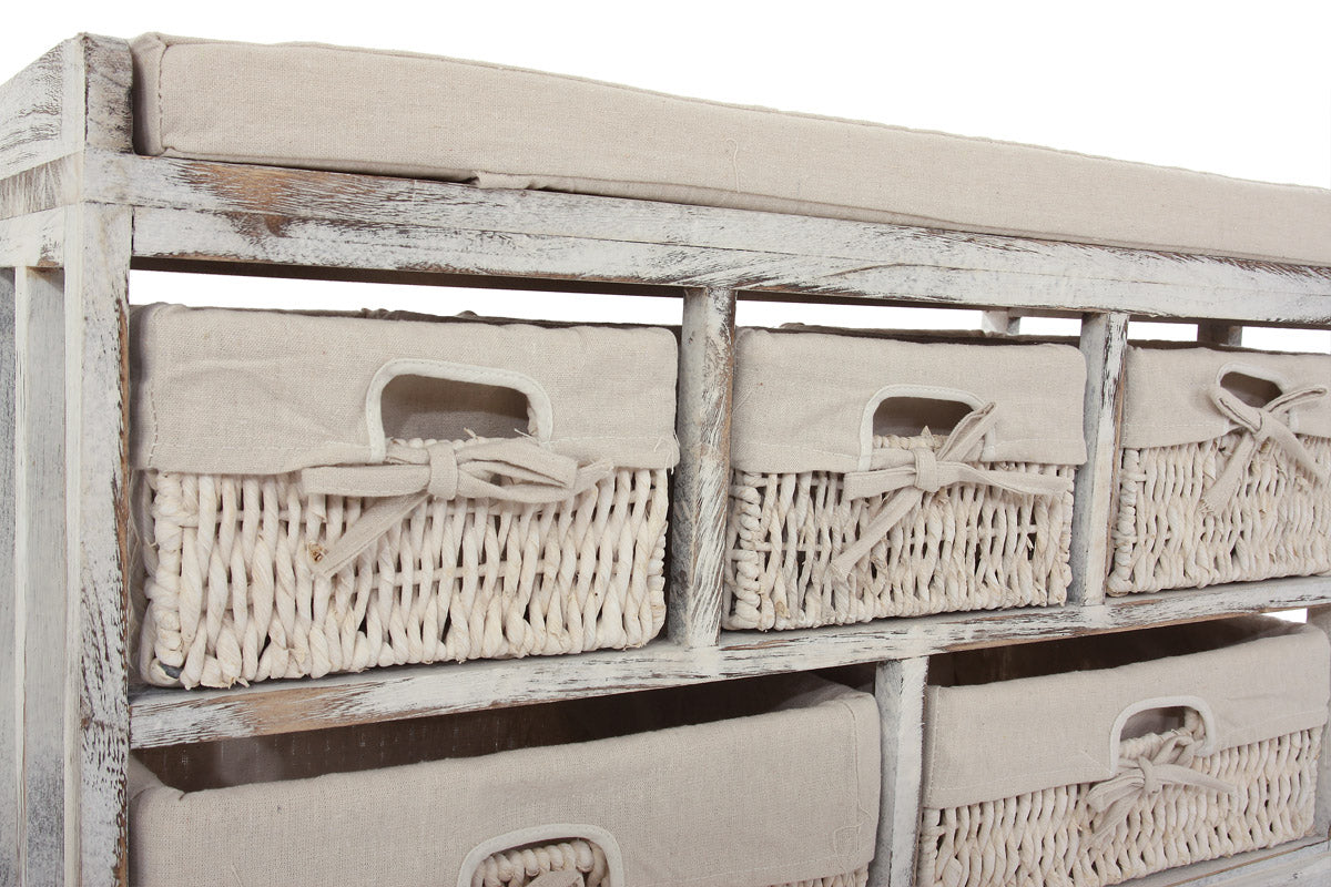 Ladekast en bank met 5 laden, 45x77x36cm, shabby look, vintage ~ wit