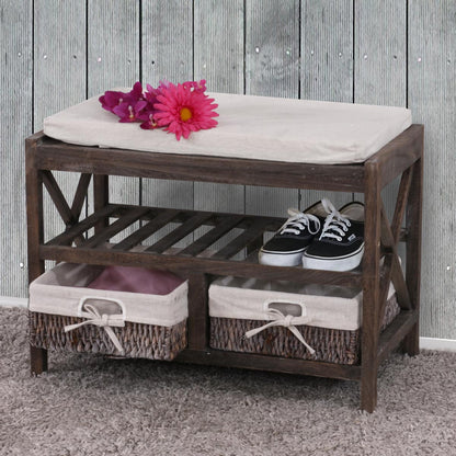Schoenenrek MCW-C48, bank schoenenrek, shabby-look vintage 45x65x34cm ~ bruin