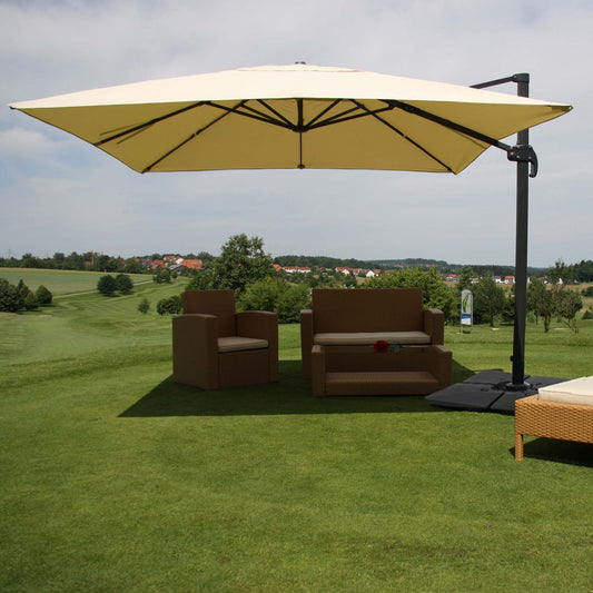 Zweefparasol MCW-A96, parasol, 3x4m (Ø5m) polyester/aluminium 26kg ~ crème met voet