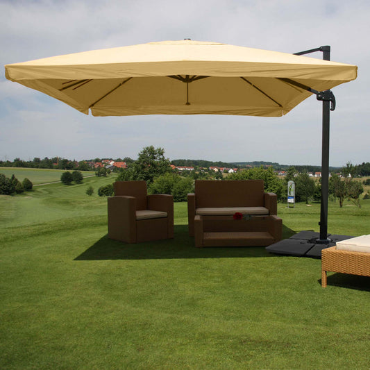 Zweefparasol MCW-A96, parasol, 3x4m (Ø5m) polyester/aluminium 26kg ~ Flap, crème met voet
