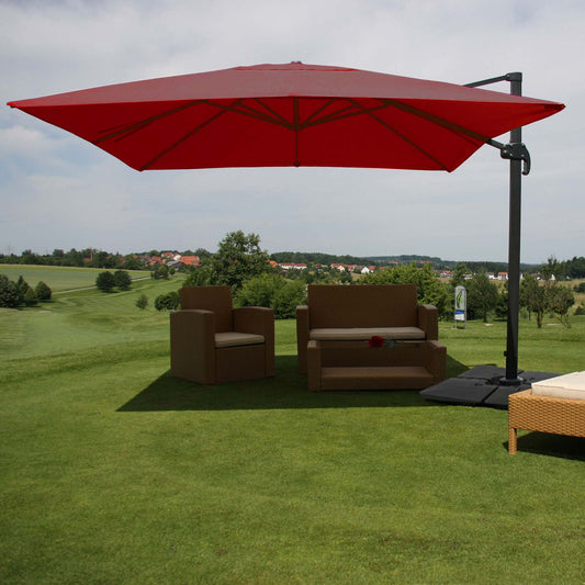 Zweefparasol MCW-A96, parasol, 3x4m (Ø5m) polyester/aluminium 26kg ~ bordeaux met voet