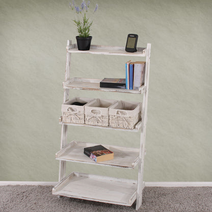 Staande plank Plantenplank Bloemenstandaard, 119x64x38cm, shabby look, vintage ~ wit