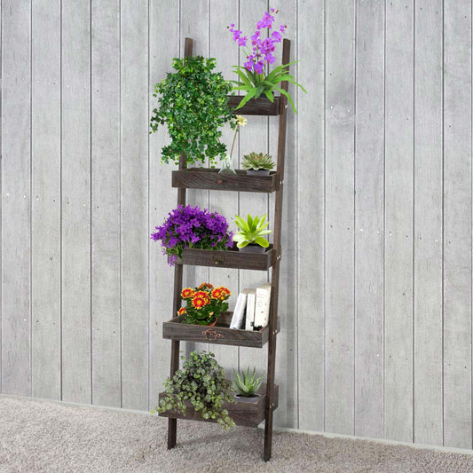 Staande plank Plantenplank Bloemenstandaard, 169x43x32cm, shabby look, vintage ~ bruin