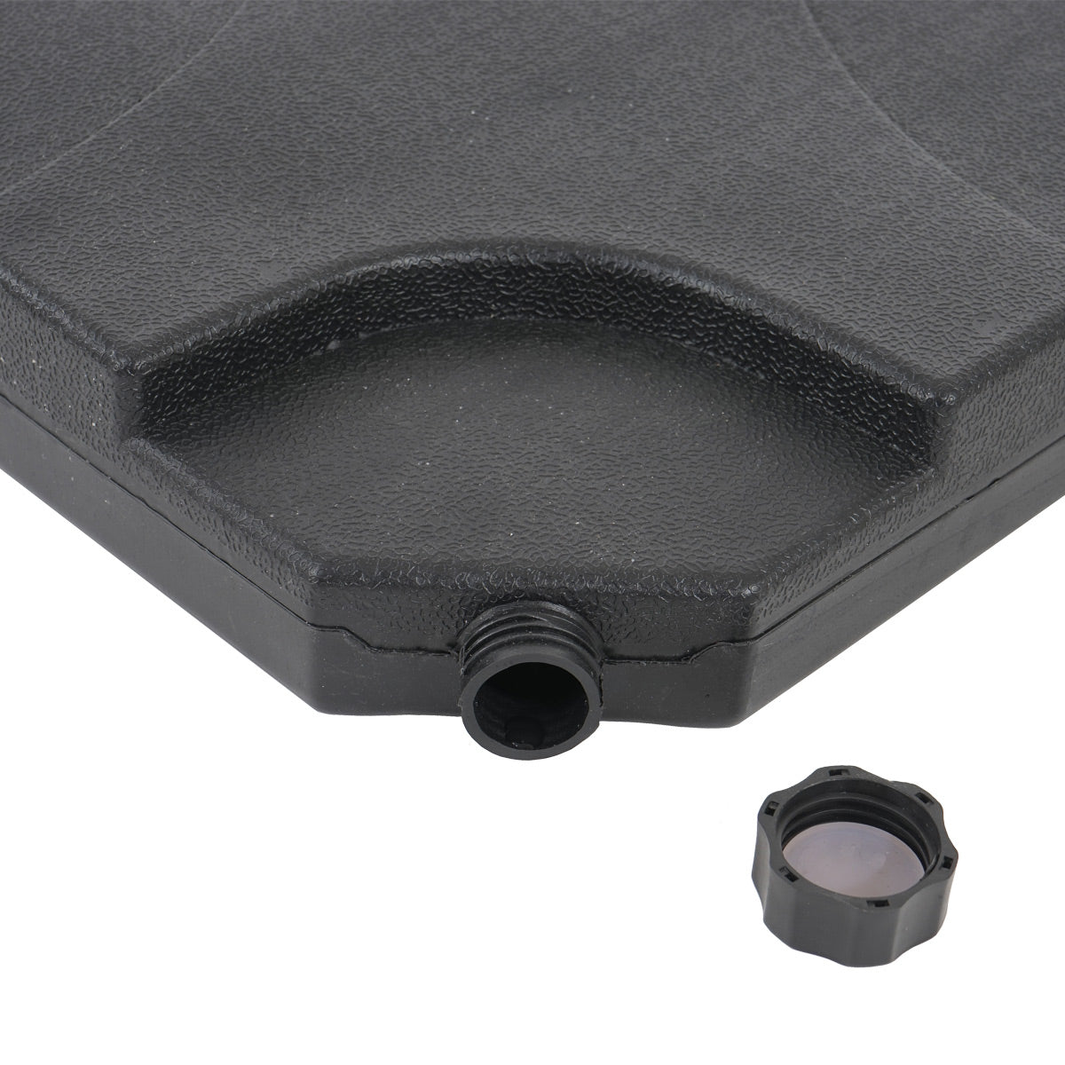 Zweefparasol MCW-A96, horeca, 3x3m (Ø4,24m) polyester aluminium/staal 23kg ~ Flap, crème met voet, draaibaar