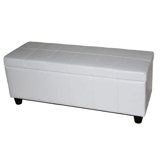 Opbergkist bank Kriens, leer + kunstleer, 112x45x45cm MVG-gecertificeerd ~ wit